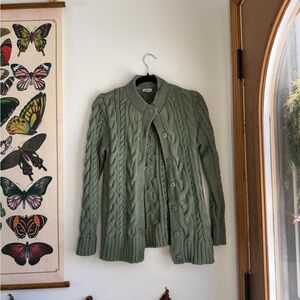 LL Bean Women's Green Cable Knit Cardigan Sweater